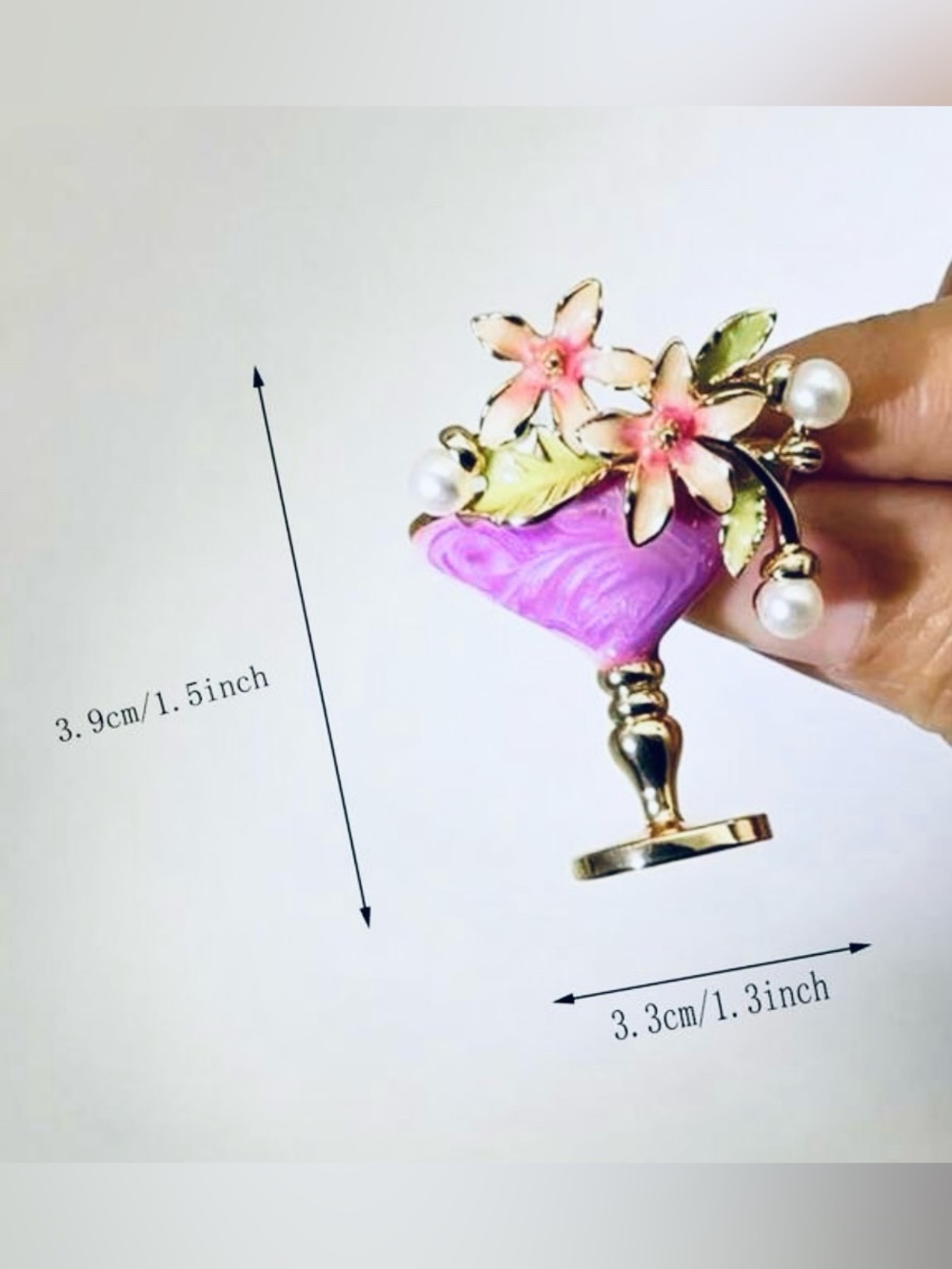 Violet Purple Floral Cocktail Cup Brooch - Picture 2 of 2